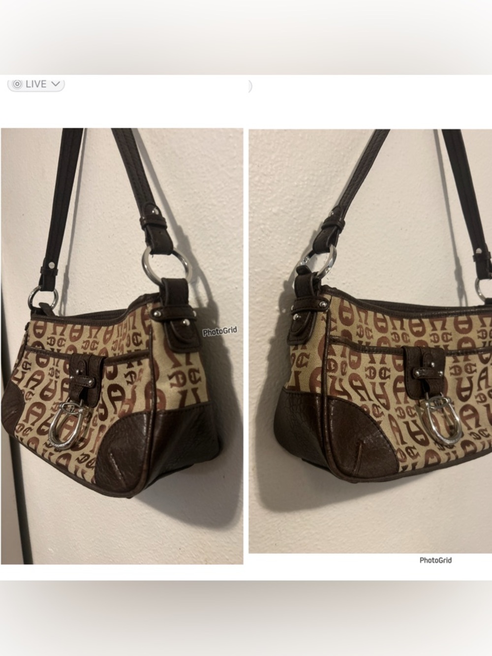 ETIENNE AIGNER Y2K VTG Baguette Shoulder Bag Monogram Print Horsebit Brown Beige - Picture 4 of 15